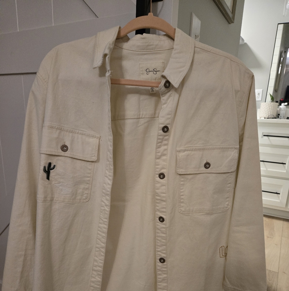 Jessica Simpson Western Embroidered Off-White Button-Up Jacket